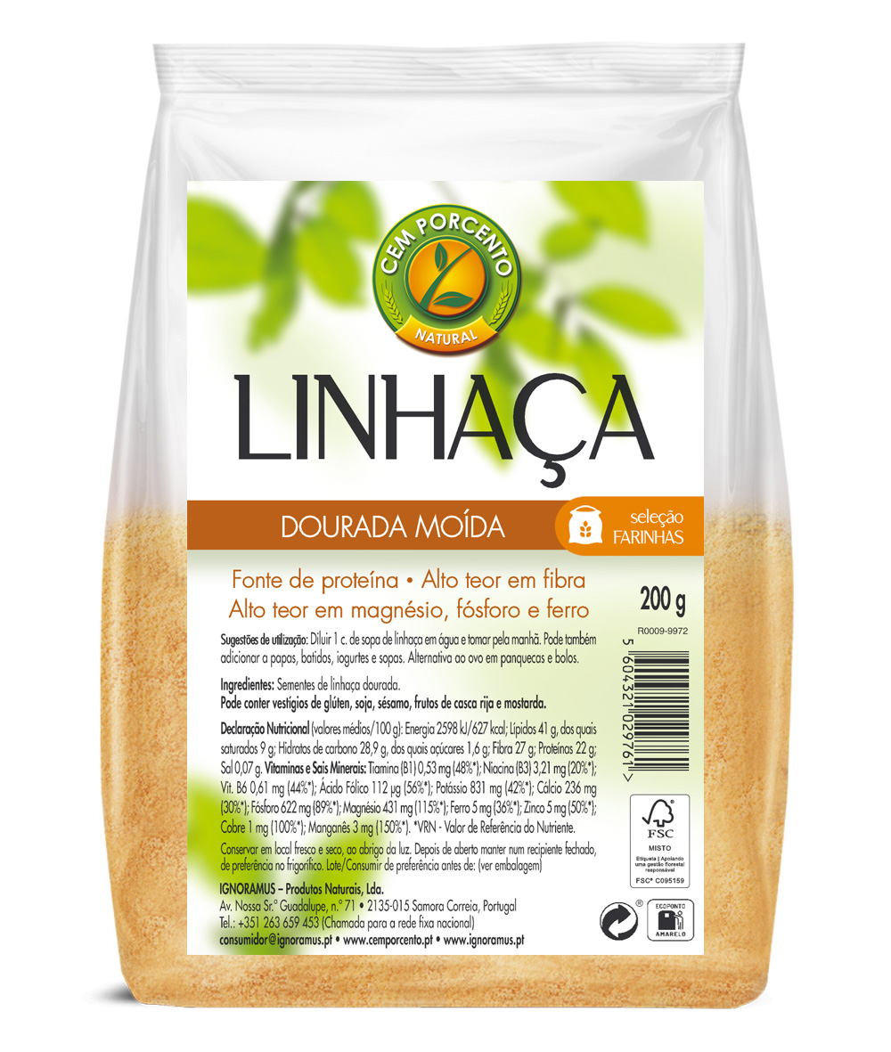 Embalagem de Linhaça Dourada Moída — 200 g