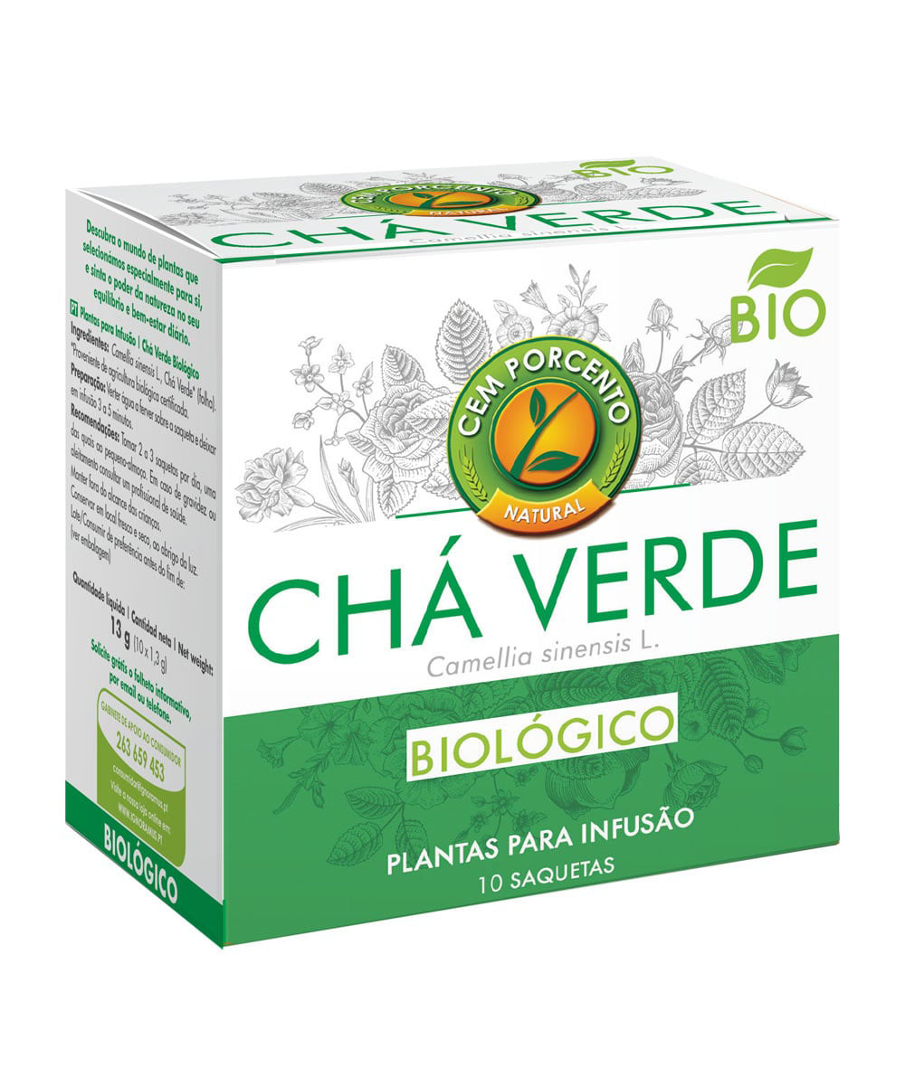Embalagem de Chá Verde Biológico — 10 saquetas