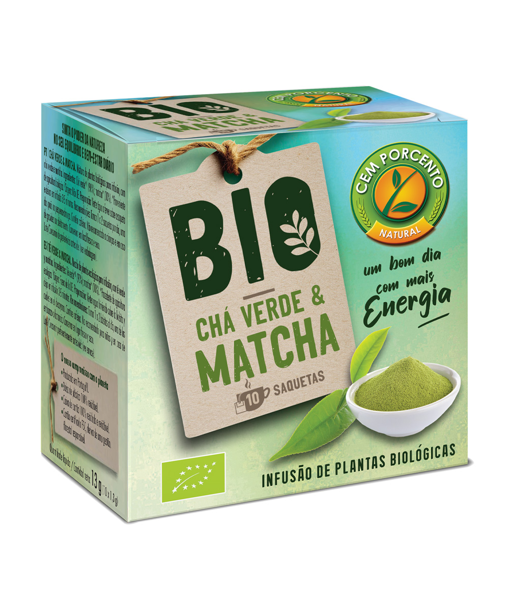 Embalagem de Chá Verde e Matcha Biológicos — 10 saquetas