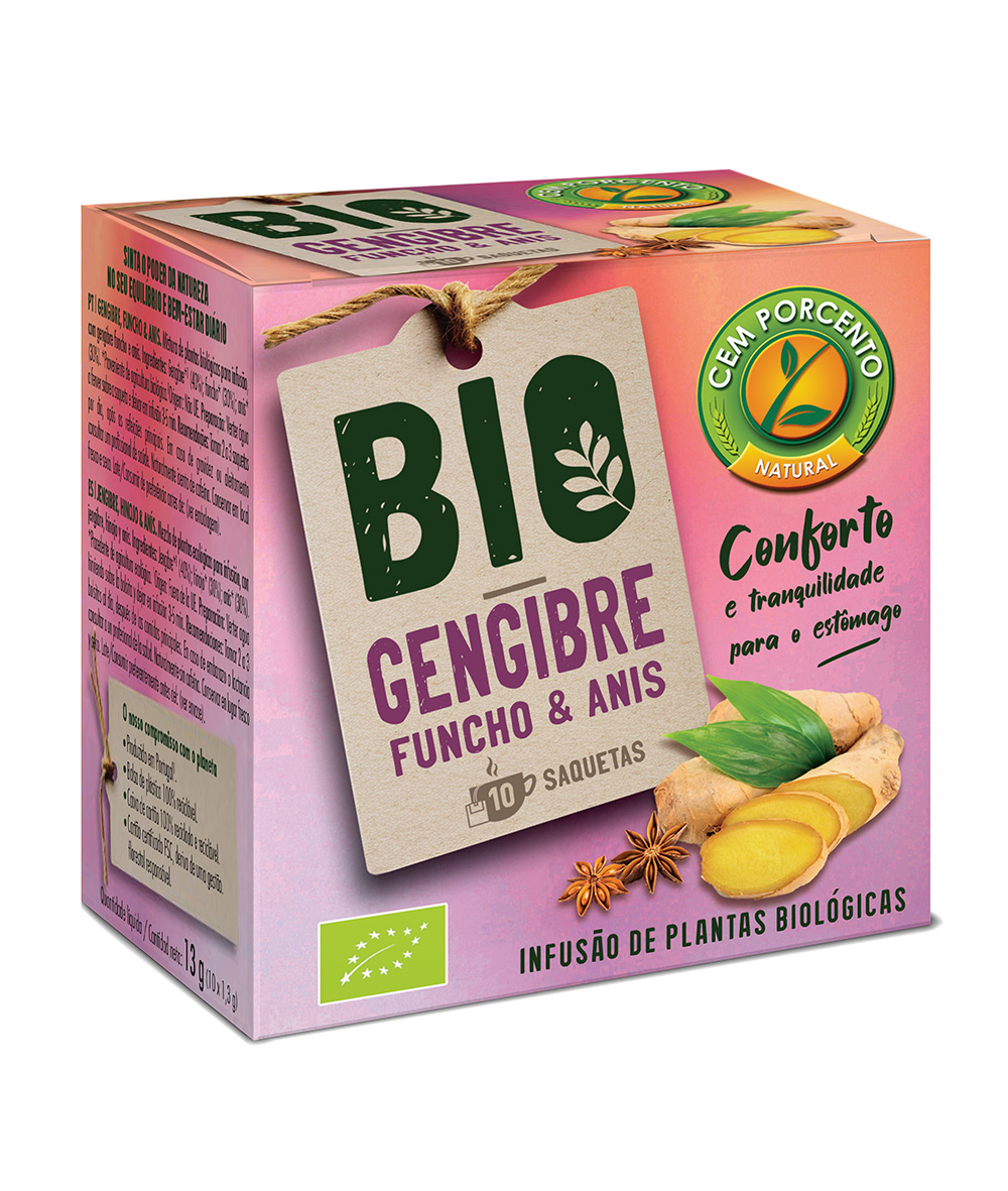 Embalagem de Infusão Biológica de Gengibre, Funcho e Anis — 10 saquetas