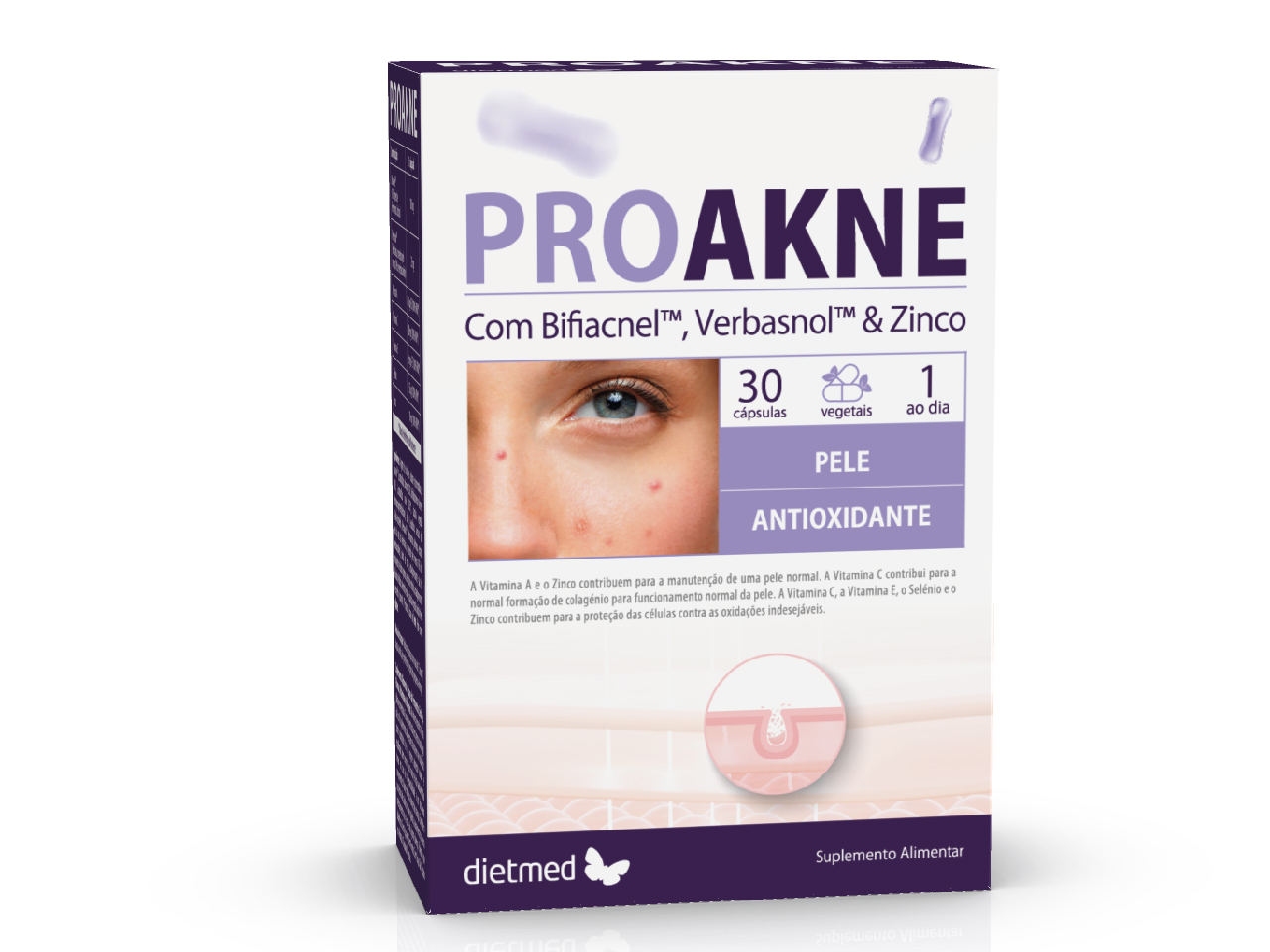 Embalagem de PROAKNE 30 cápsulas vegetais