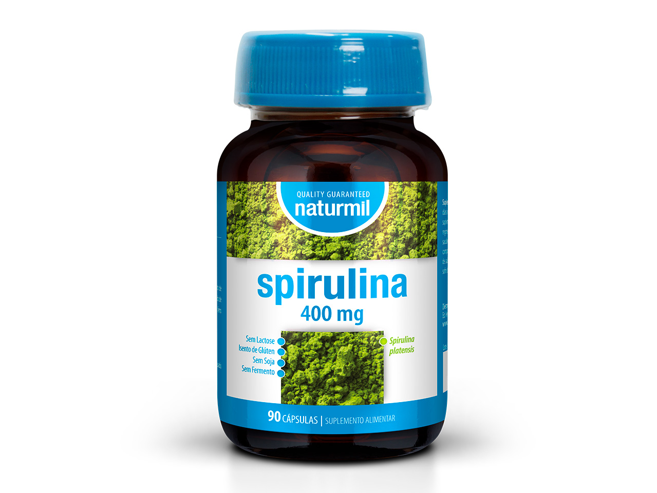 Embalagem de Spirulina 400 mg — 90 cápsulas