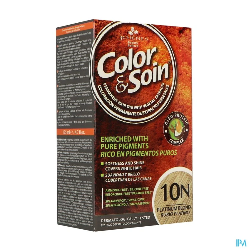 Embalagem de Color & Soin 10N Louro Platinado — Coloração Permanente