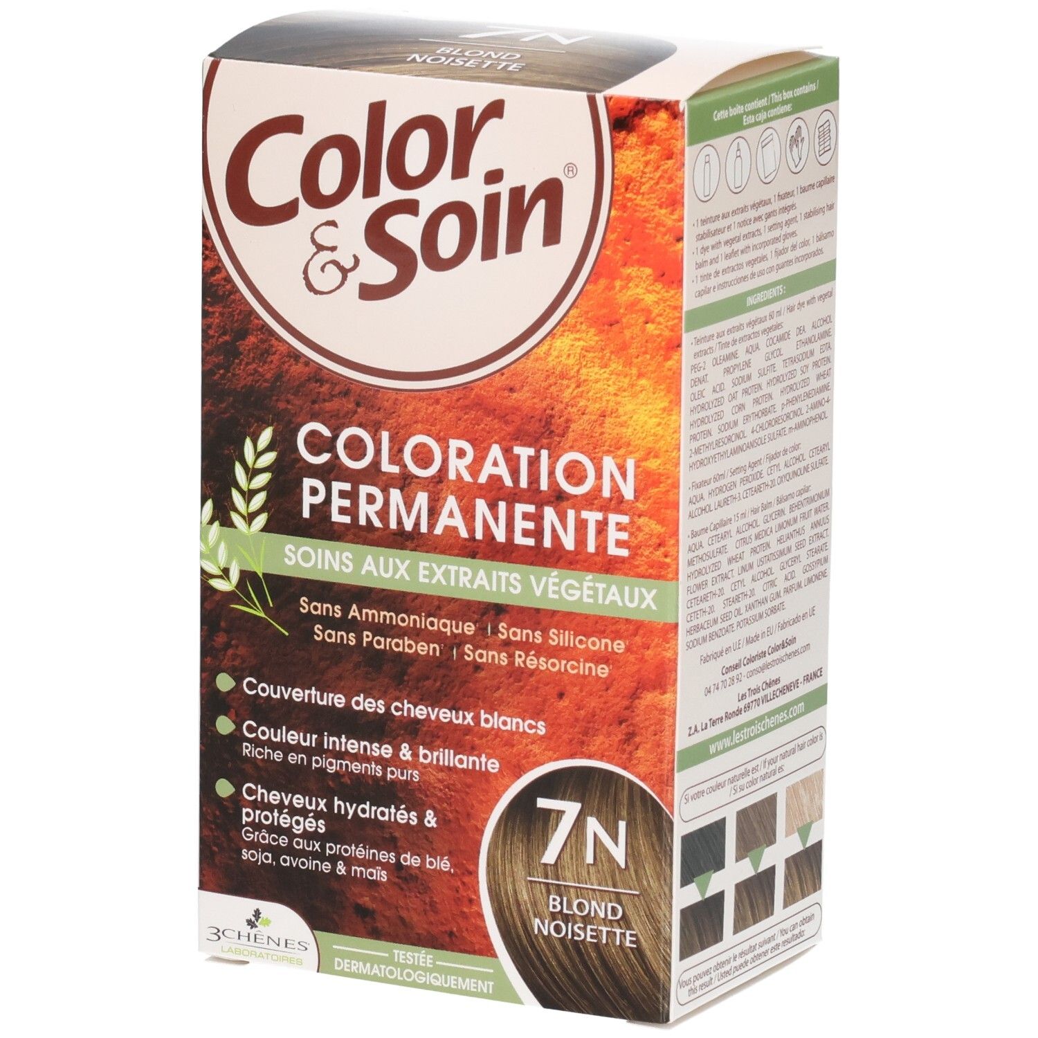 Embalagem de Color & Soin 7N Louro Avelã — Coloração Permanente