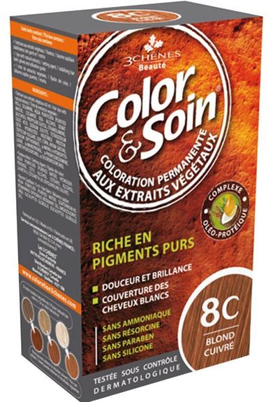 Embalagem de Color & Soin 8C Louro Claro Acobreado — Coloração Permanente