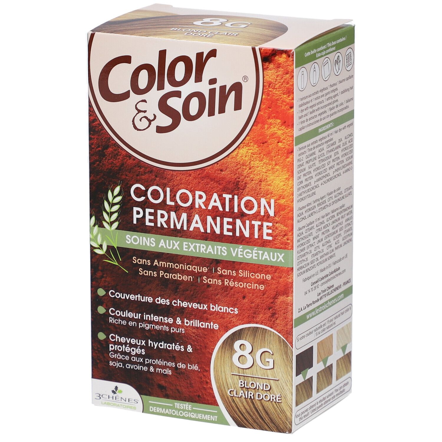 Embalagem de Color & Soin 8G Louro Claro Dourado — Coloração Permanente