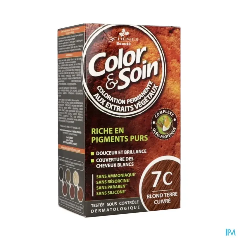 Embalagem de Color & Soin 7C Louro Acobreado — Coloração Permanente